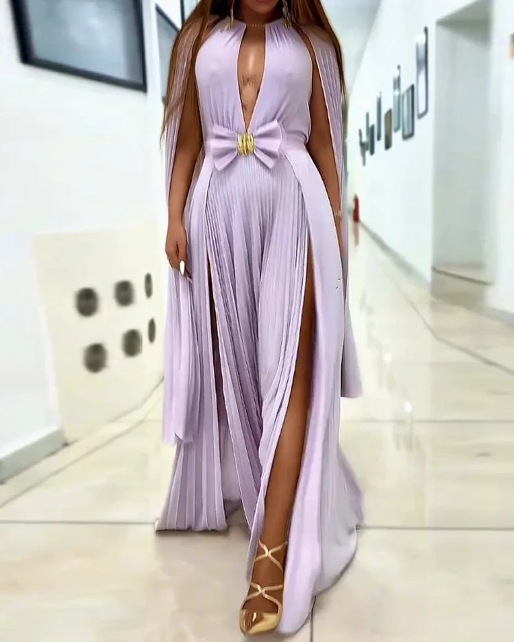 Cape-style pleated waist jumpsuit