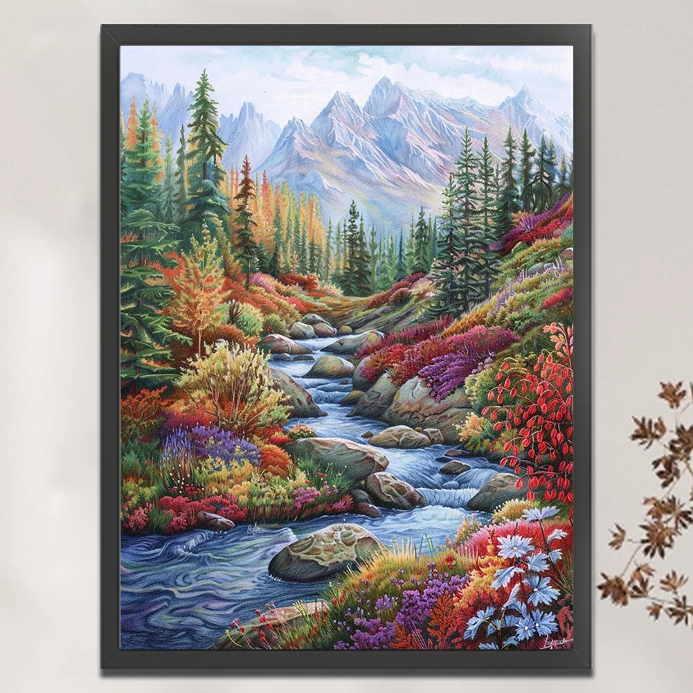 9CT Full Stamped Cross Stitch Bead Embroidery- Creek(Canvas|51*69CM)