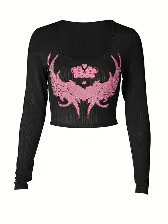 Valentine'S Day Pink Love Y2K Slim Long Sleeve Top Women'S T-Shirt Sexy Orientation