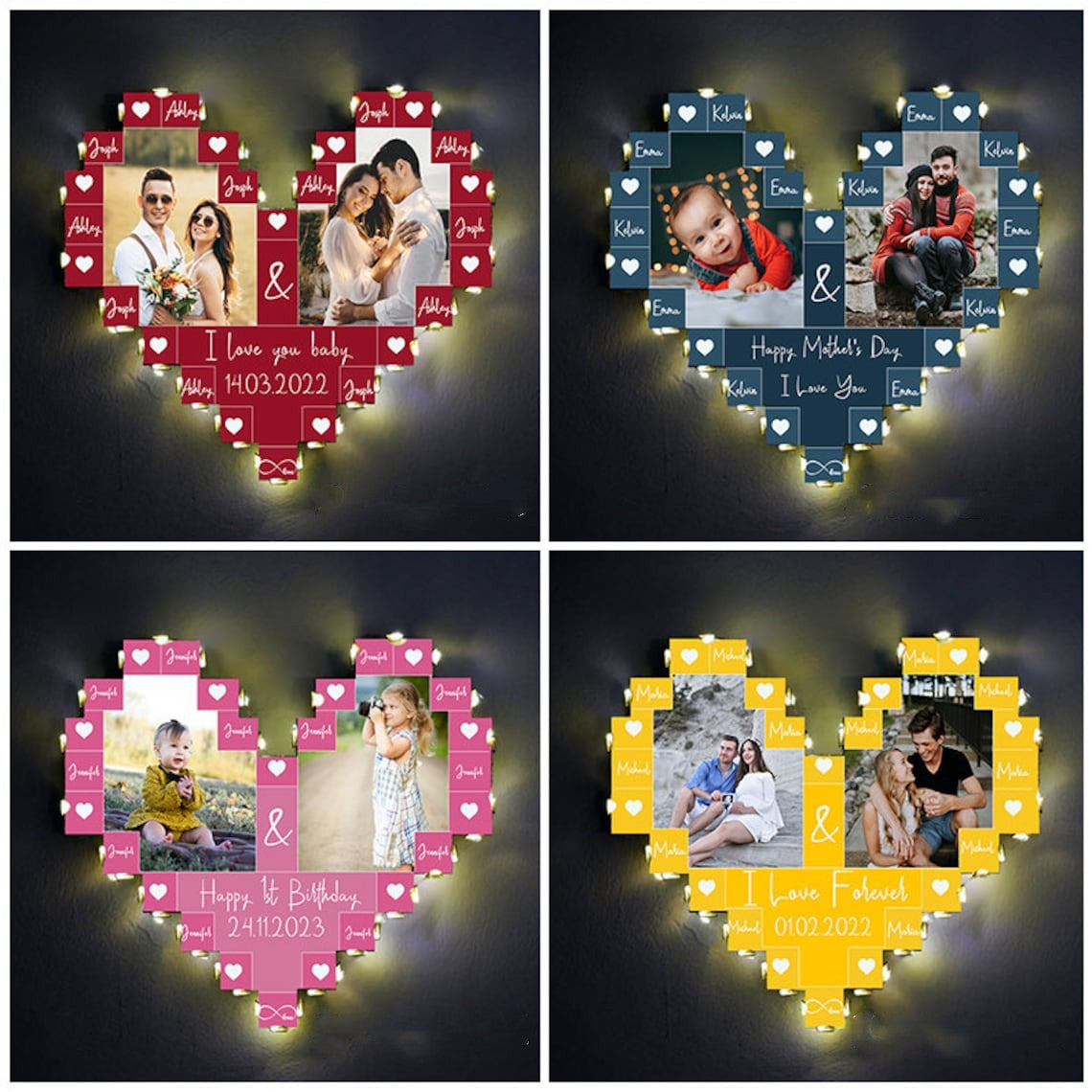 Loveyoufancy Loveyoufancy Personalized Heart Photo Collage Lamp - Illuminate Your Memories