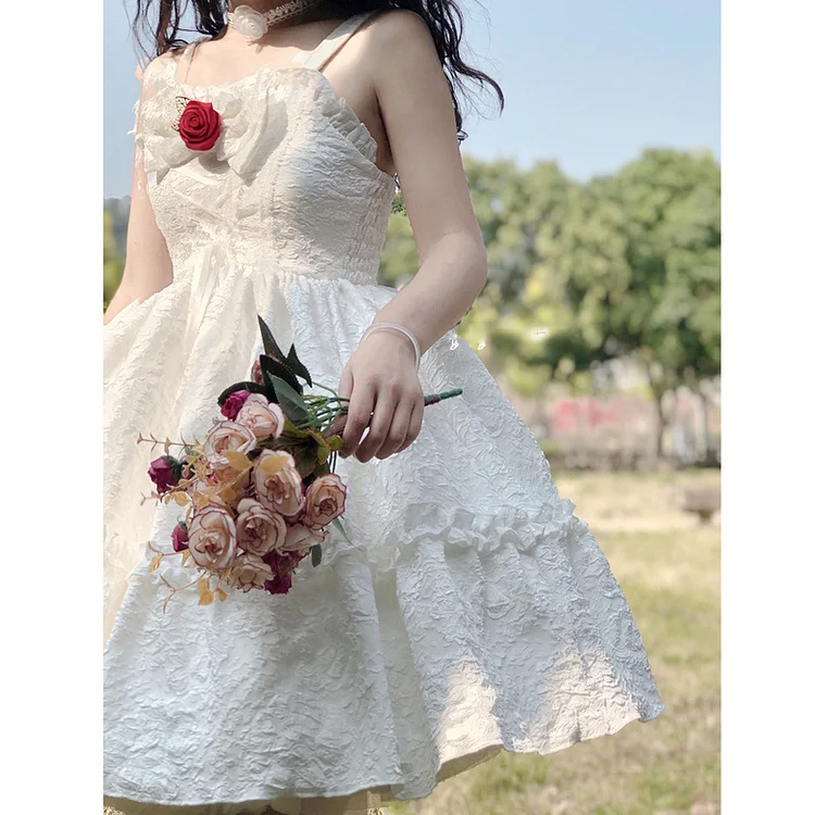 White Kawaii Bow Flower Sweet Cute Fairy Dress PE113