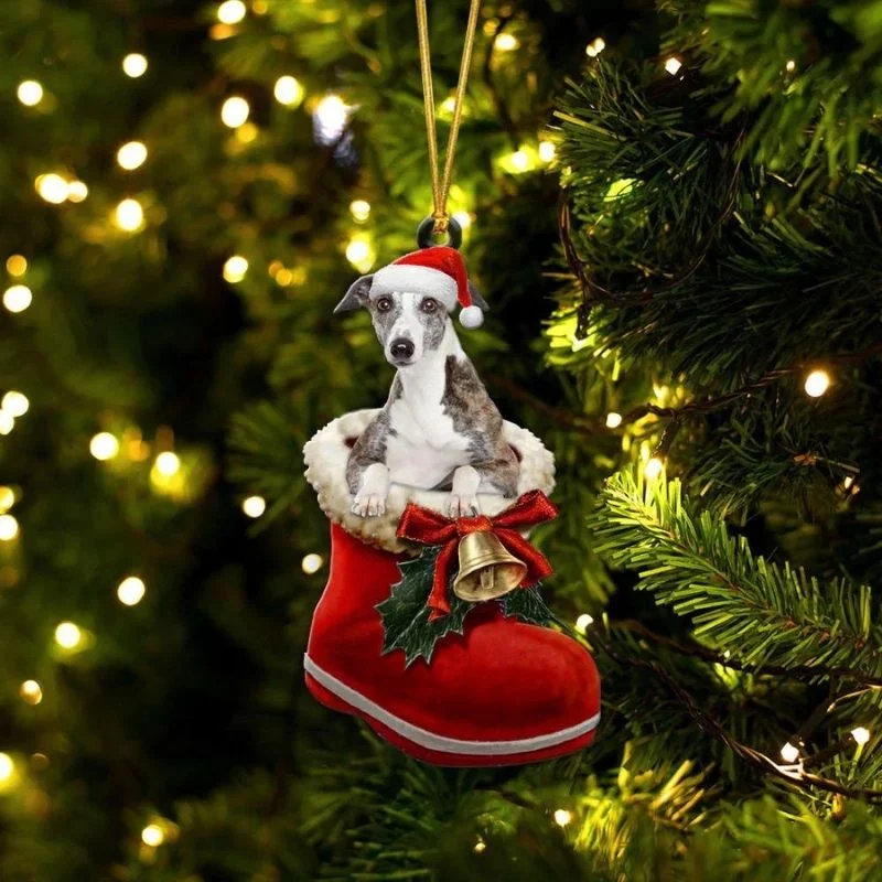 VigorDaily Whippet In Santa Boot Christmas Hanging Ornament SB159