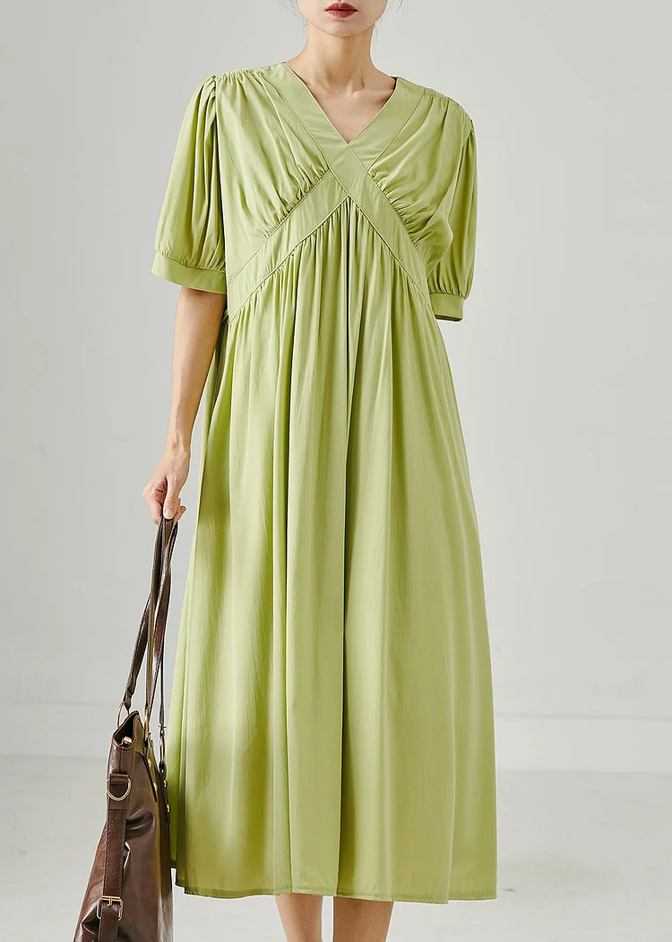 Organic Green V Neck Cotton Holiday Dress Summer