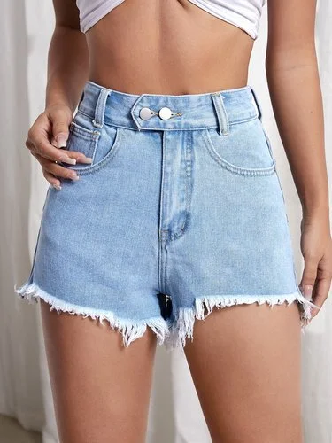 Women's Distressed Denim Shorts with High Elasticity and High Waist