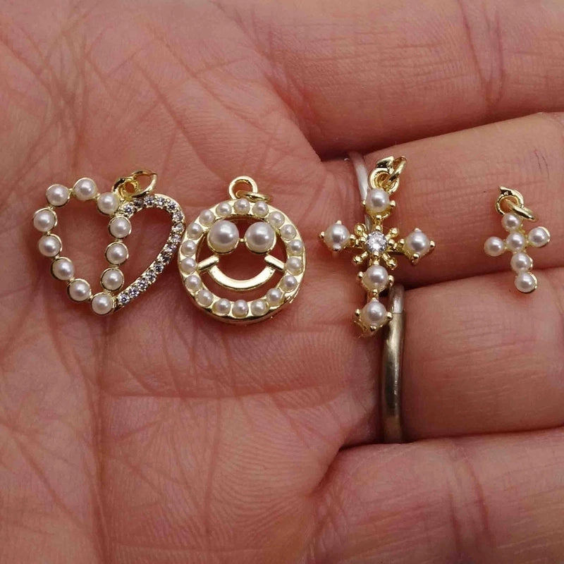 1 Piece Imitation Pearl Copper Zircon Cross Heart Shape Pendant