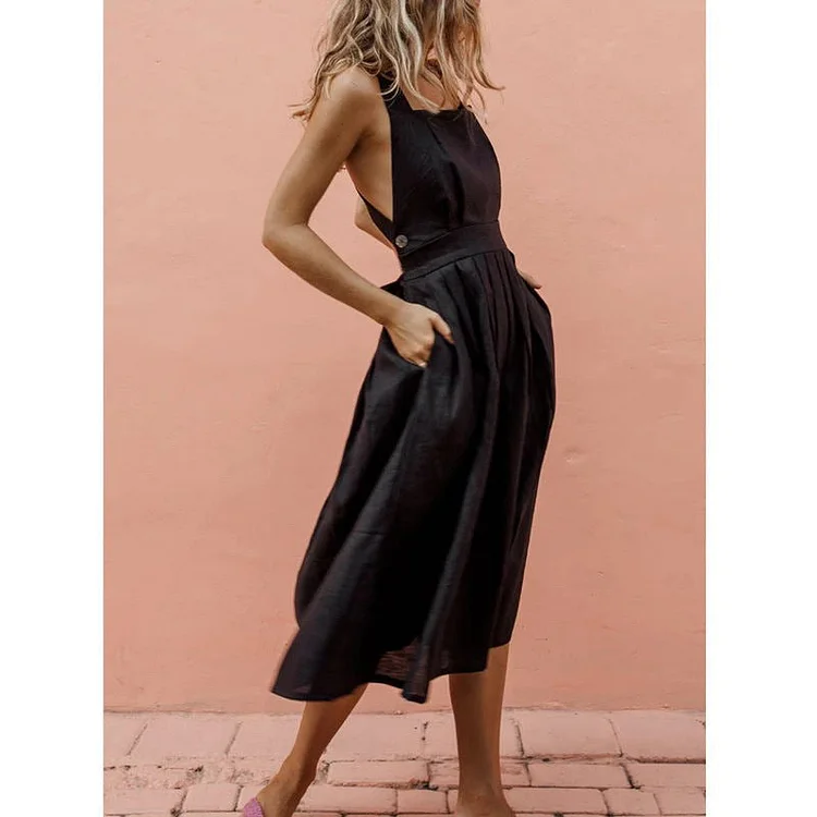 Summer Strap Pleated Midi Dresses