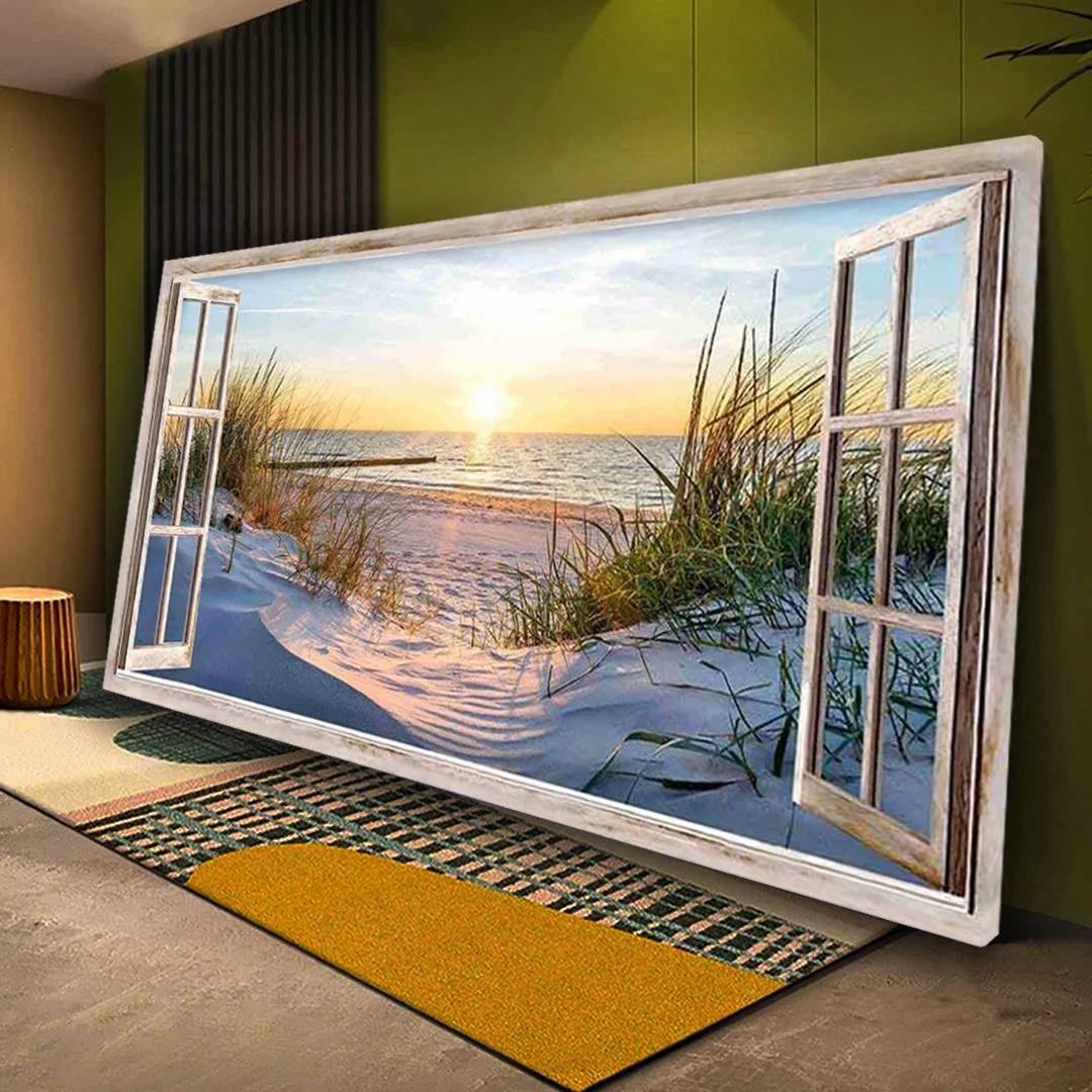 Morning Beach Window Canvas Wall Art