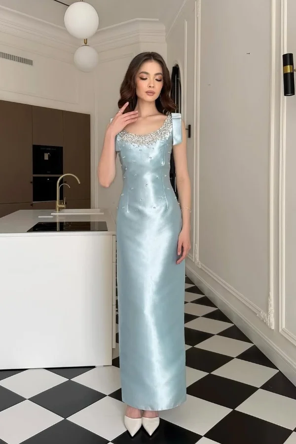 Ovlias Gorgeous Blue Sleeveless Jewel A-Line Prom Dress with Rhinestone JQ0104