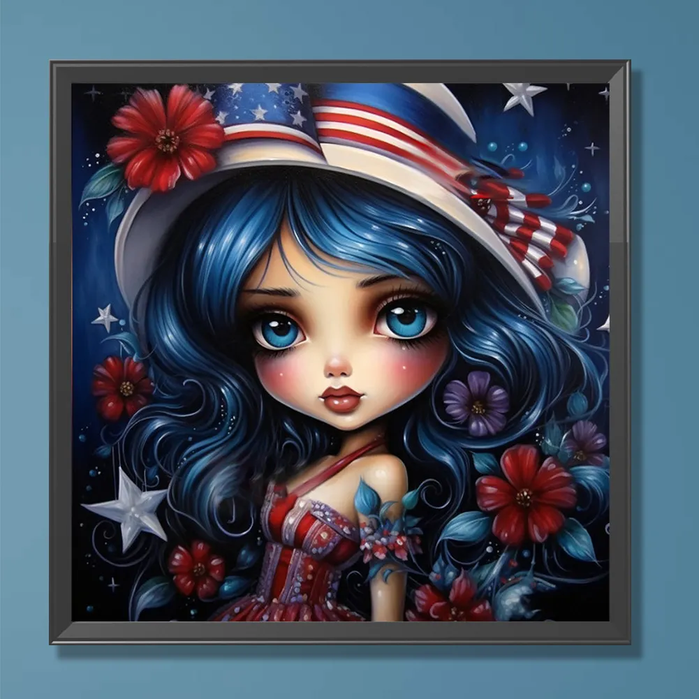 Full Round Diamond Painting 30*30cm - Cartoon Flag Girl