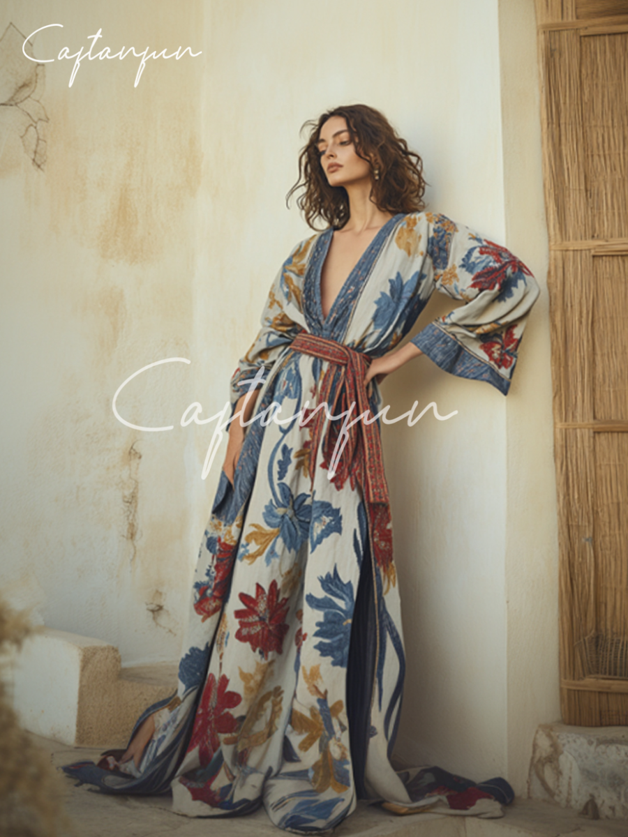 Women's Linen V-Neck Robe