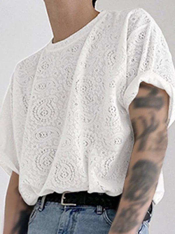 Men Paisley Bandana Lace See Through T-Shirt SKUJ34684