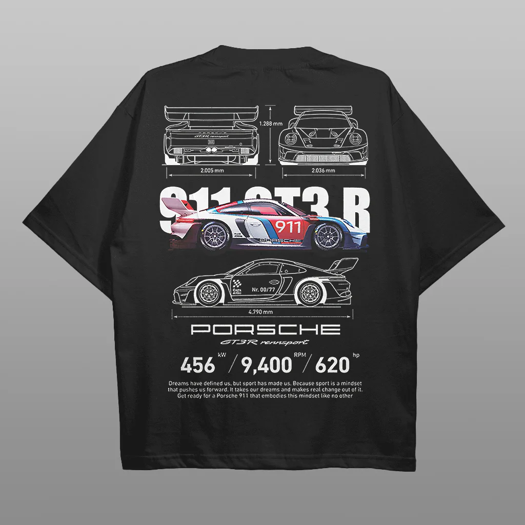 Porsche 911 GT3 RS Car Printed Men's Oversized T-shirts - Devcarry
