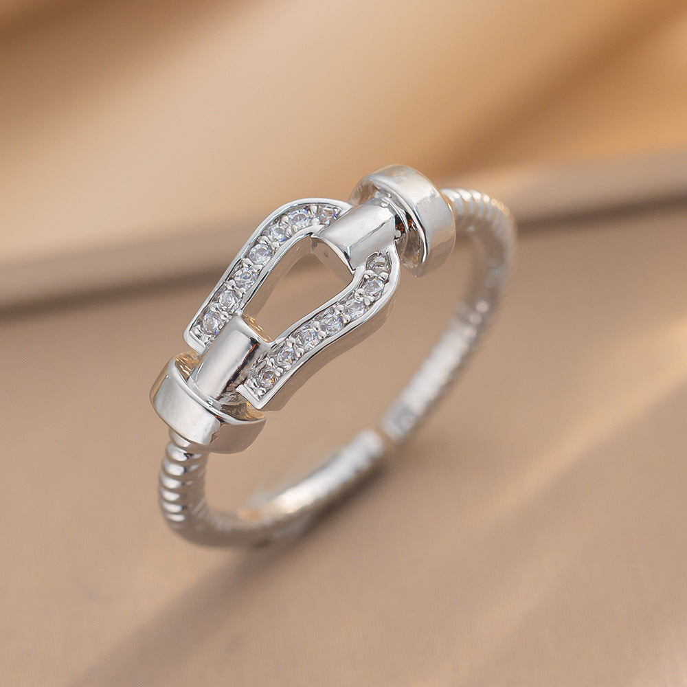 Seiko High Version Classic Horseshoe Buckle Ring Japanese And Korean Fashion Ins Brushed Ring Adjustable Female