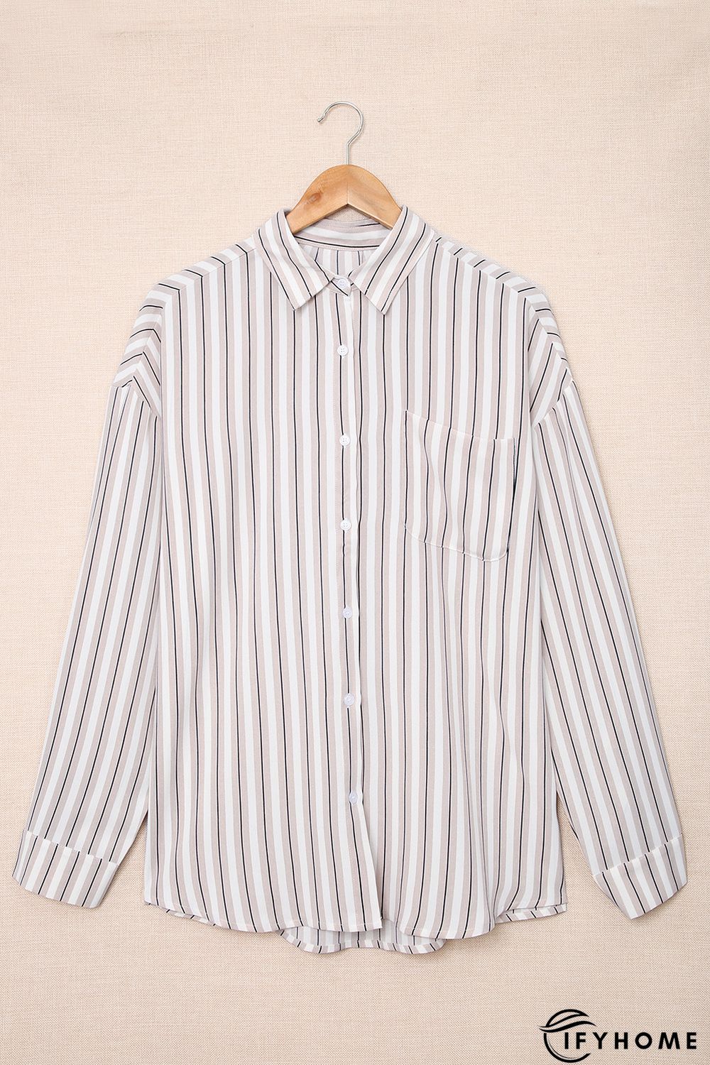 Khaki Striped Buttons Closure Long Sleeve Shirt | IFYHOME