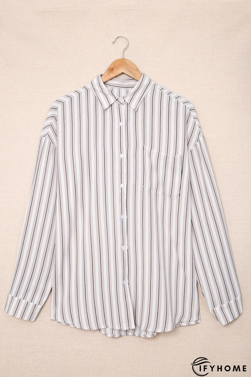 Khaki Striped Buttons Closure Long Sleeve Shirt | IFYHOME