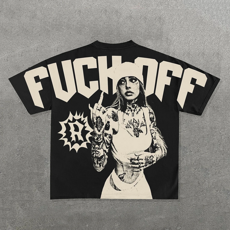 Vintage Punk Hippie Fuck Off Graphic Casual Street Basketball T-Shirt