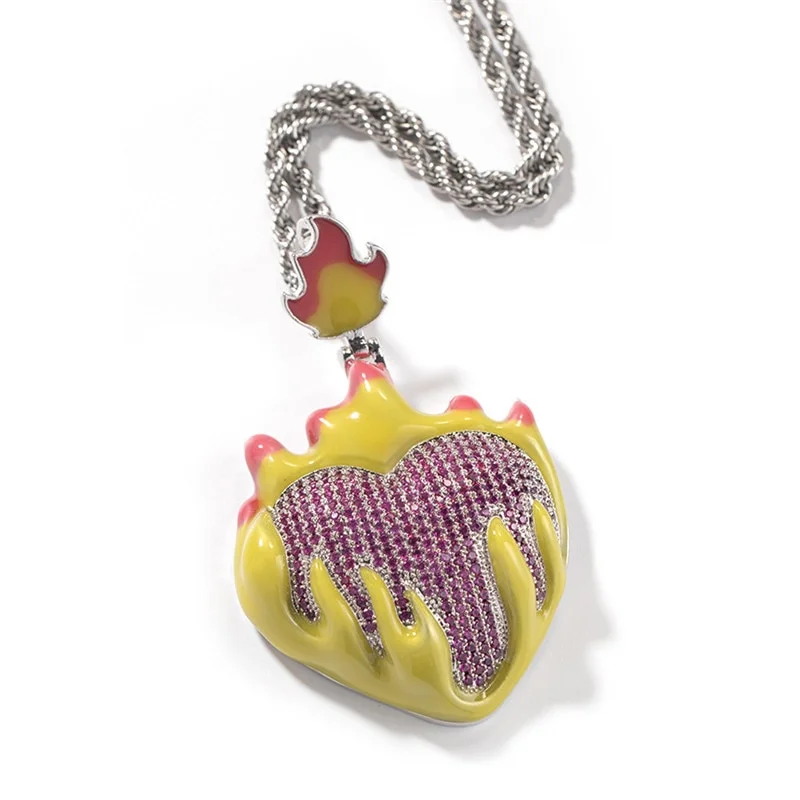 Iced Out Luminous Snow Frozen Heart Pendant Necklace Men Hip hop Jewelry-VESSFUL