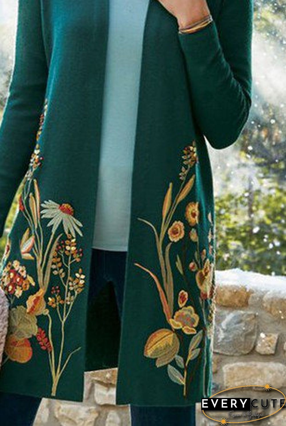 Vacation floral autumn polyester natural mid-weight daily plus size long sleeve jacket