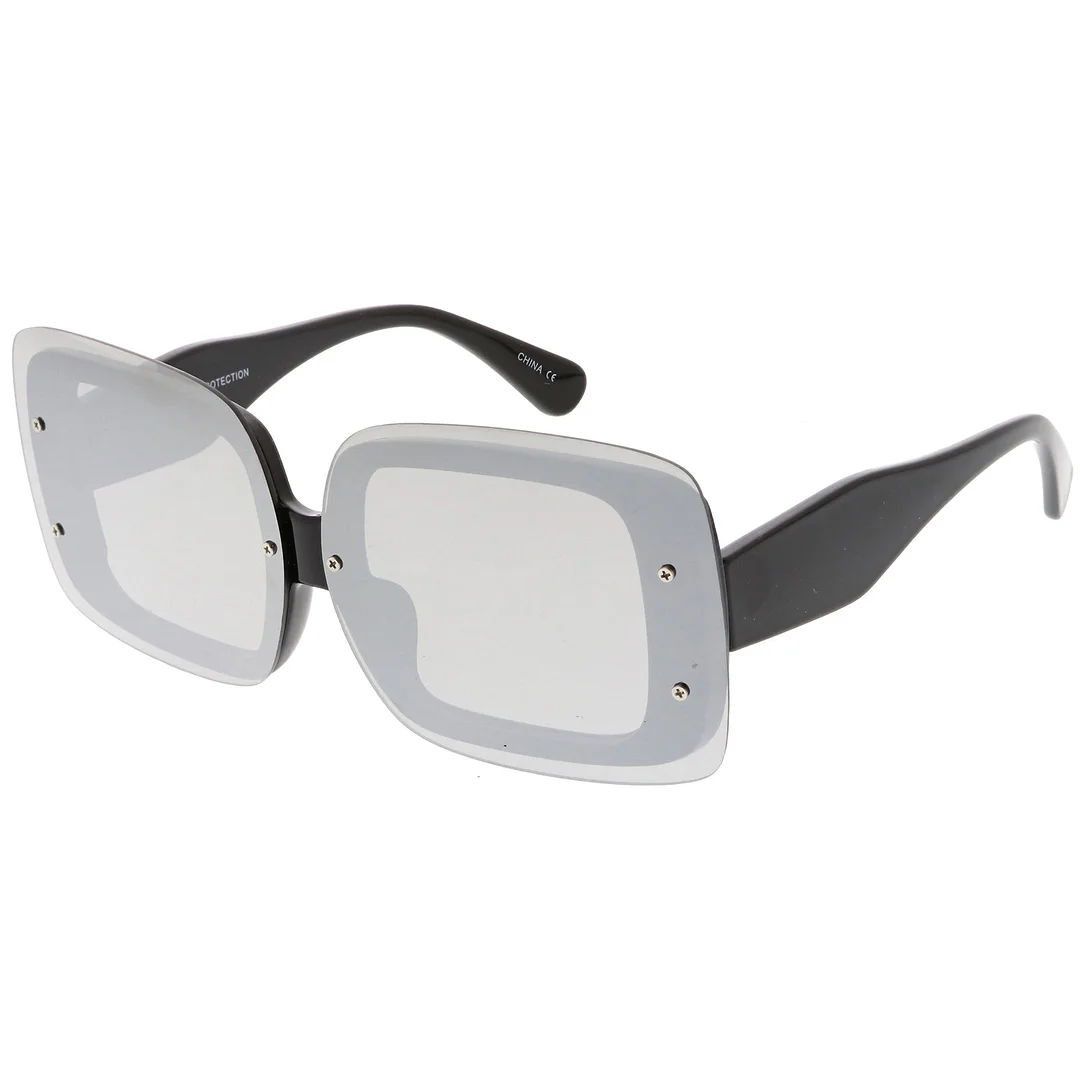 Bold Rimless Square glasses Chunky Arms Color Mirror Lens 71mm