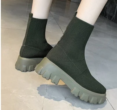 Vstacam 2022 Autumn and Winter New Women's Socks Boots Thick-Soled Casual Large Size Fashion Knit Short Boots Couple Socks Shoes
