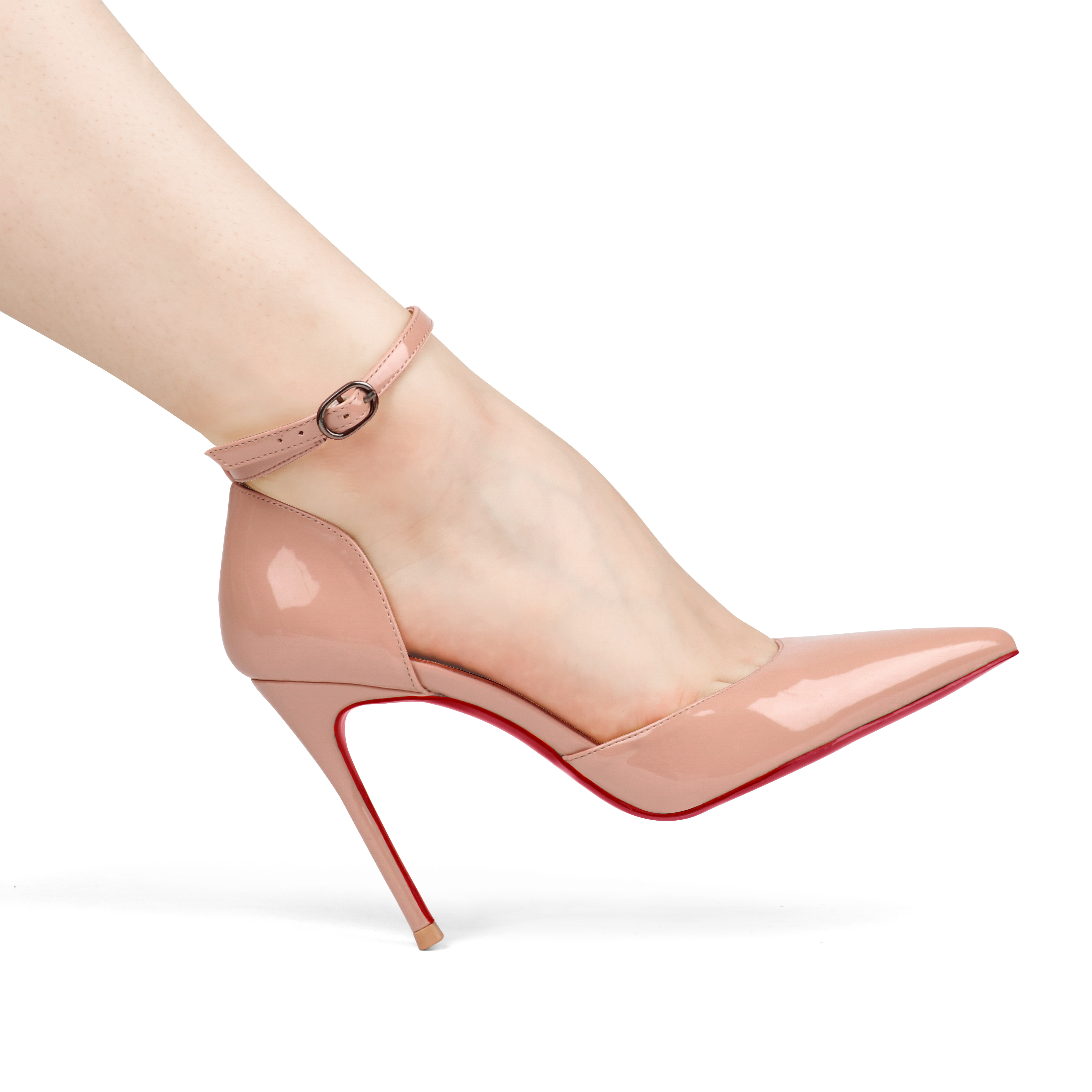 100mm Women's Ankle Strap Pointed Toe Pumps Wedding Party Red Bottoms High Heels Stiletto Shoes-MERUMOTE