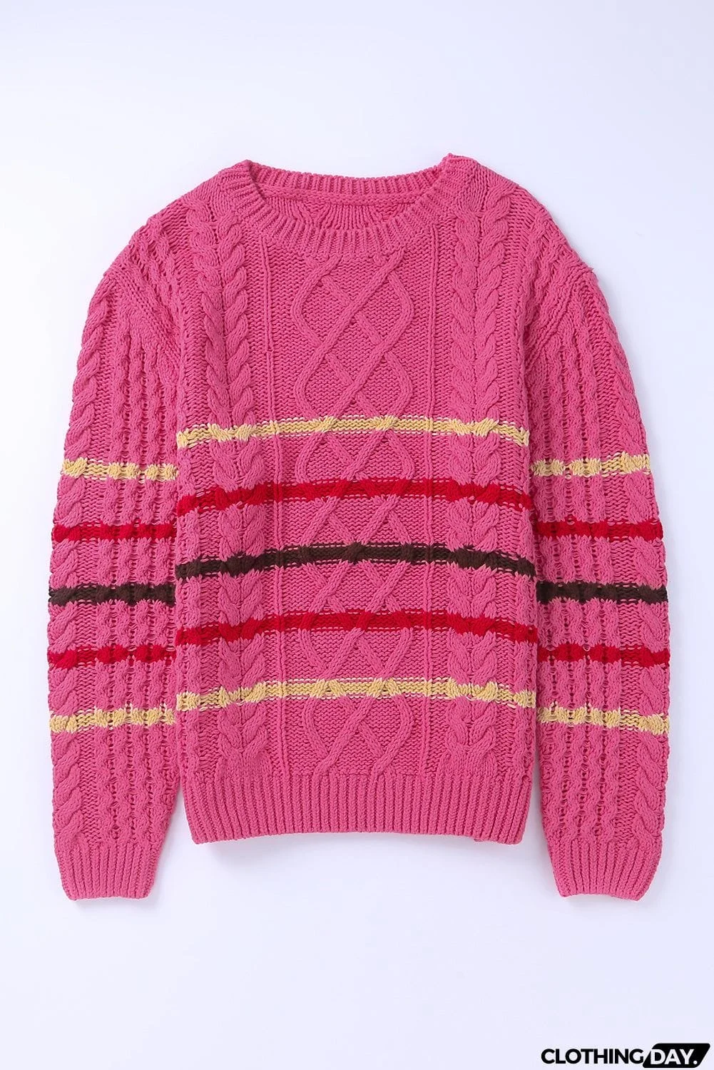 Striped Color Block Textured Knit Pullover Sweater