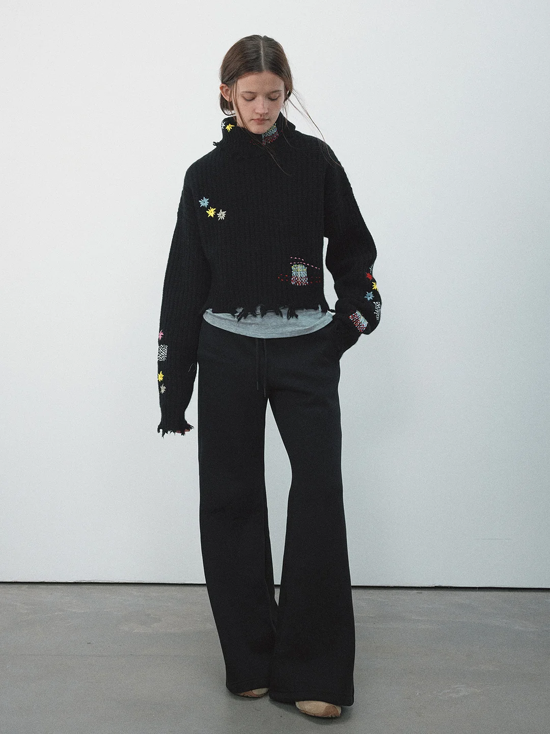 Toloer [Daihe] Winter New Casual High Collar Full Wool Fun Embroidery Short Woolen Jacket H7932-Outfit Ideas