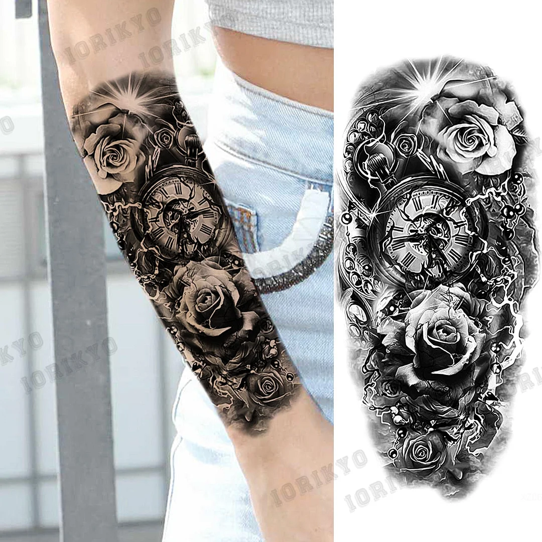 Black Devil Vampire Arm Temporary Tattoos For Women Adult Skull Lion Crown Compass Fake Tattoo Washable Body Art Painting Tatoos