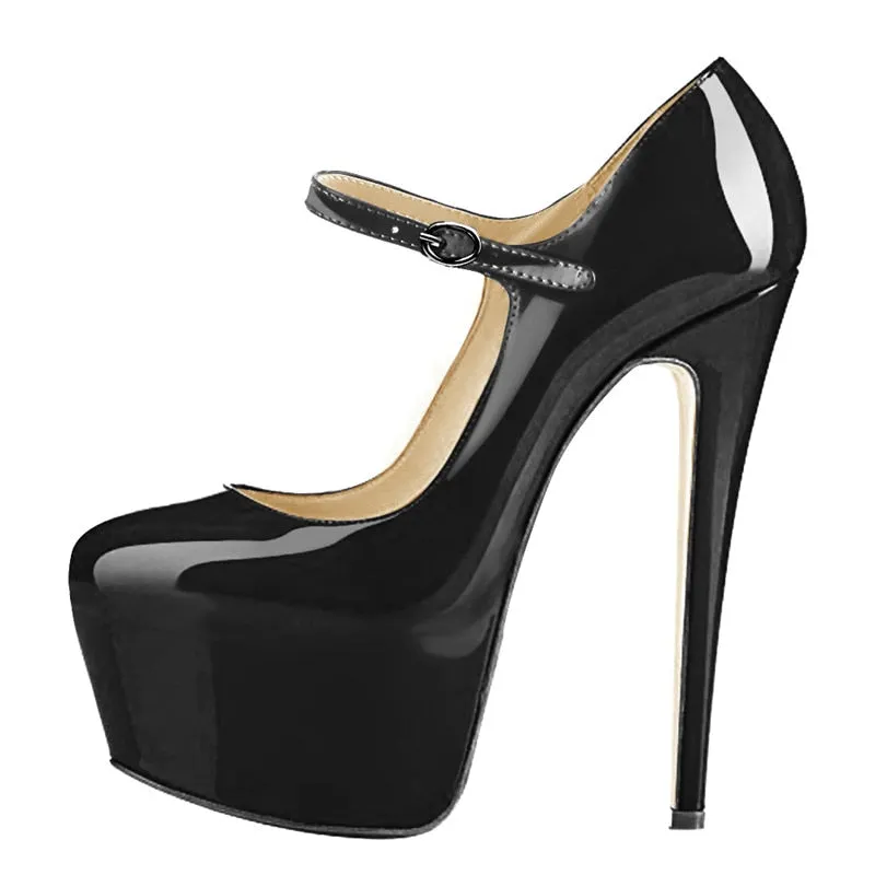 Onlymaker Women Mary Jane Platform Pumps Ankle Strap Stiletto 15~16cm High Heels Dress Buckle Shoes Large Size US5~US15