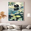 Black Cat On Lotus Leaf - 11CT Stamped Cross Stitch 40*50cm/15.75*19.69in