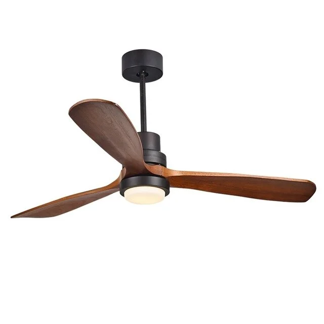 Modern Remote Control 52 Inch Wooden Blades Retro Ceiling Fan With Input 15W Ceiling Lights