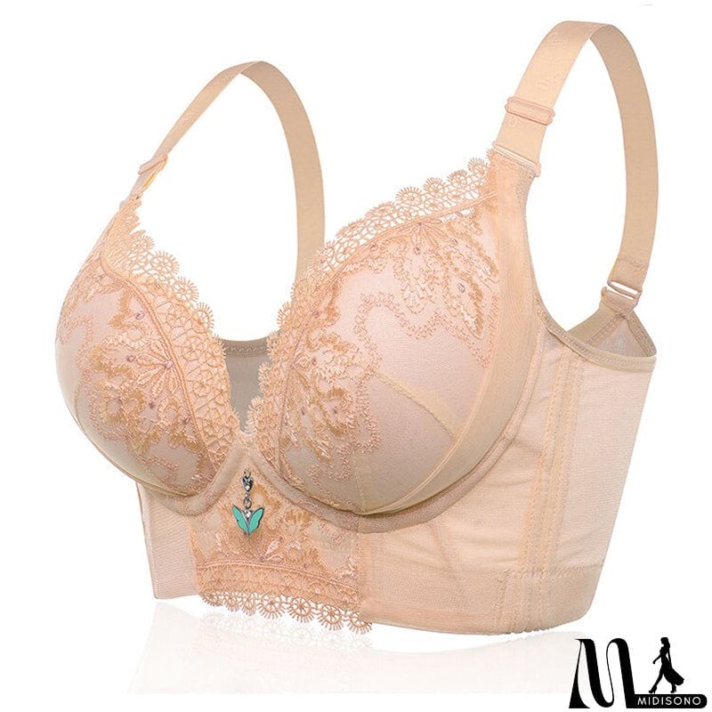 MidiSono - Women's Plus Size Lace Patchwork Wireless Full Coverage Bras - Green