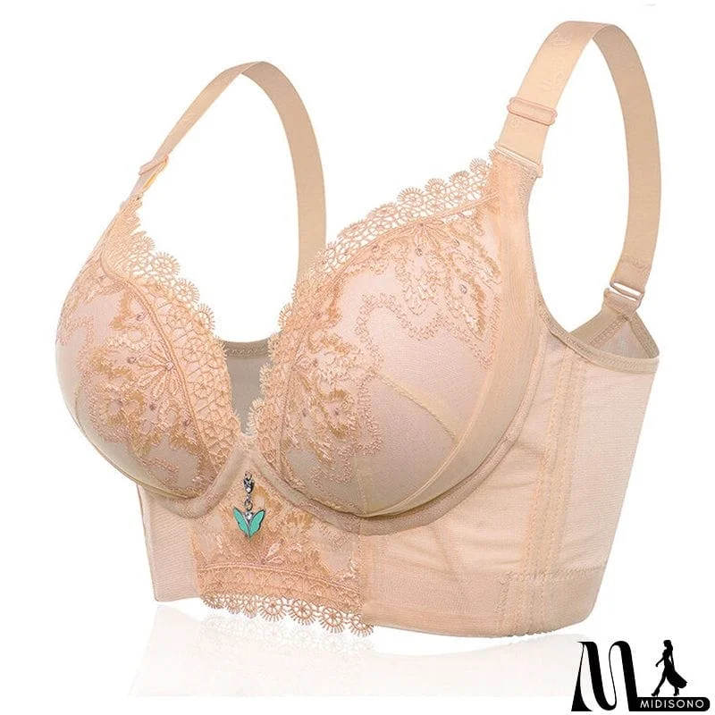 MidiSono - Women's Plus Size Lace Patchwork Wireless Full Coverage Bras - Green