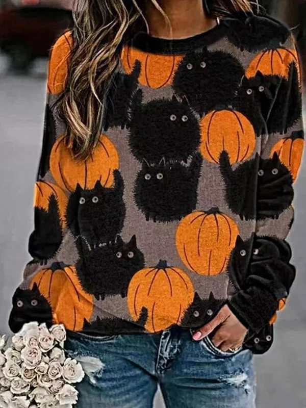 Color block print comfortable Halloween ladies pullover
