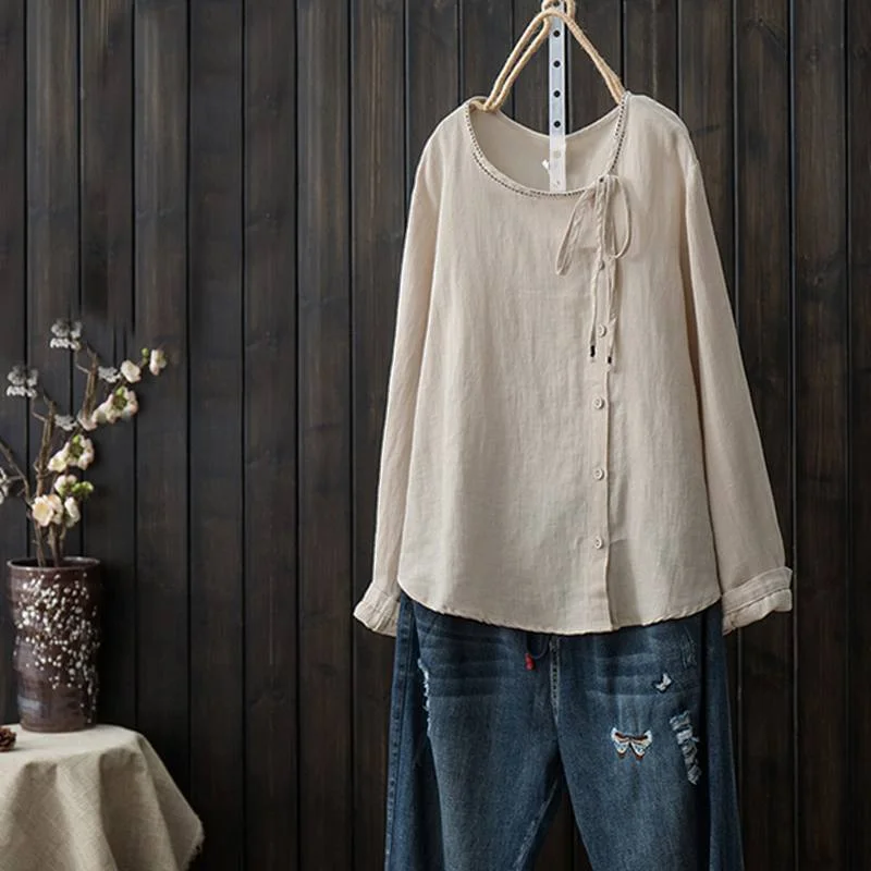 Vintage Cotton Linen Blouse ZANZEA Women Long Sleeve Buttons Down Shirts Casual Solid Blusas Cehmise  Tunic Tops