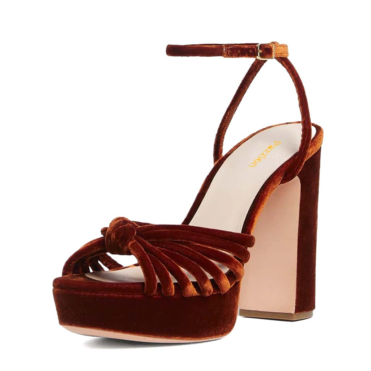 Brown Knot Platform Ankle Strap Chunky Heel Dress Sandals for Women Nicepairs