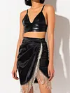 Spaghetti-Neck Top High-Waisted Split-Side Tasseled Skirt Two-Piece Suit