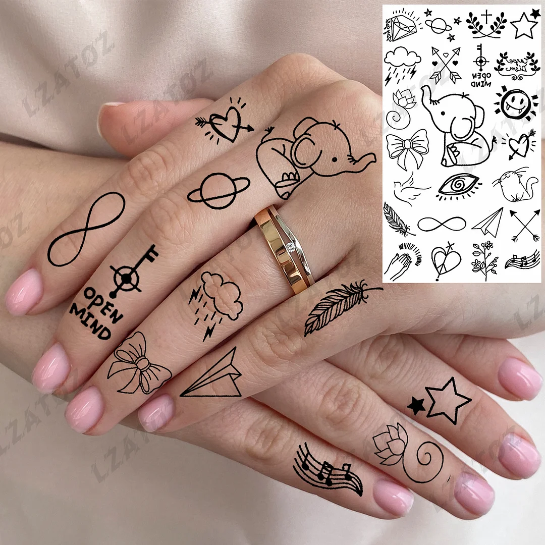 Sdrawing Eye Flower Temporary Tattoos For Woman Adults Rose Butterfly Tiny Fake Tattoo Sticker 3D Finger Waterproof Tatoos