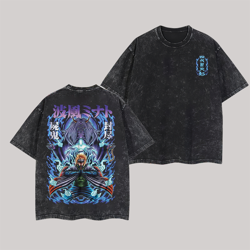 Minato Shiki Fujin Special Anime Naruto Printed Oversize Washed T-Shirt