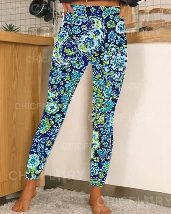 Casual Stretch Vintage Print Leggings Yoga Pants