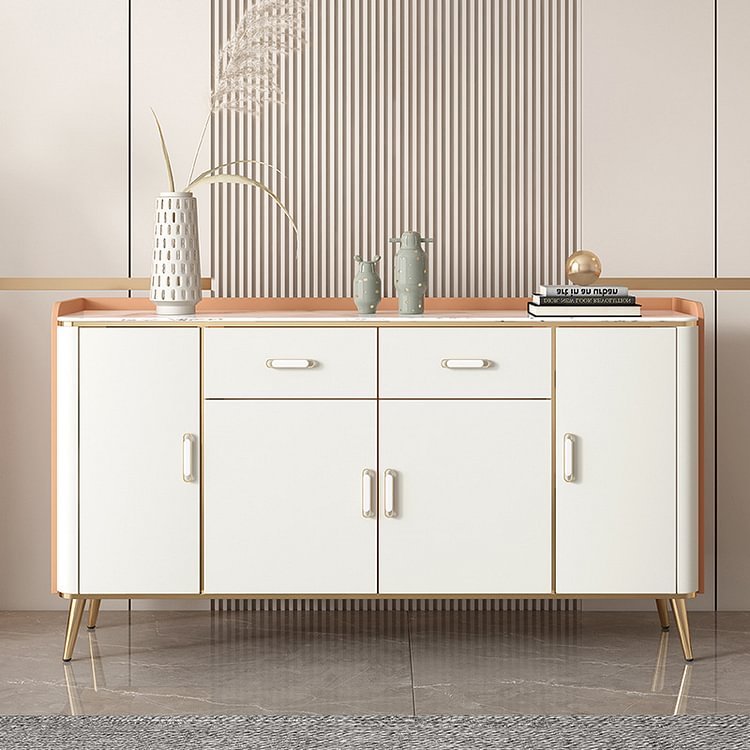 Homemys White Modern Wood Sideboard with Drawers Kitchen Buffet Cabinet
