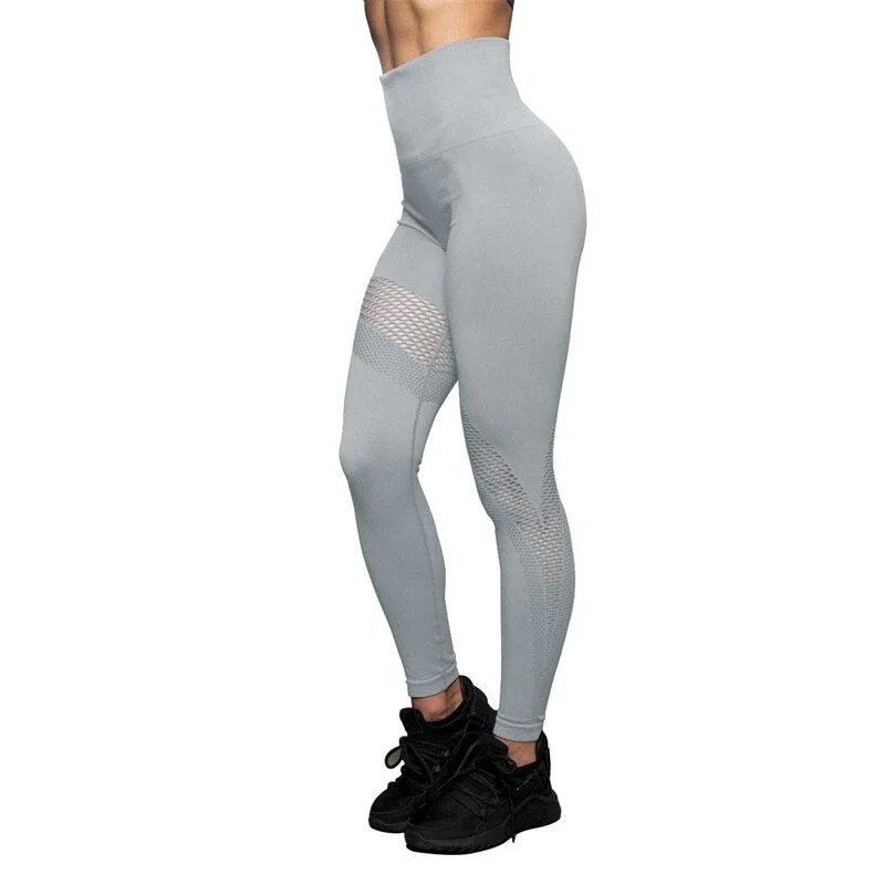 LAISIYI Fitness Black Leggings Women Spring Ankle-Length Softe Mesh Leggins Stitching Hollow Slim Push Up Lady Legging Trousers