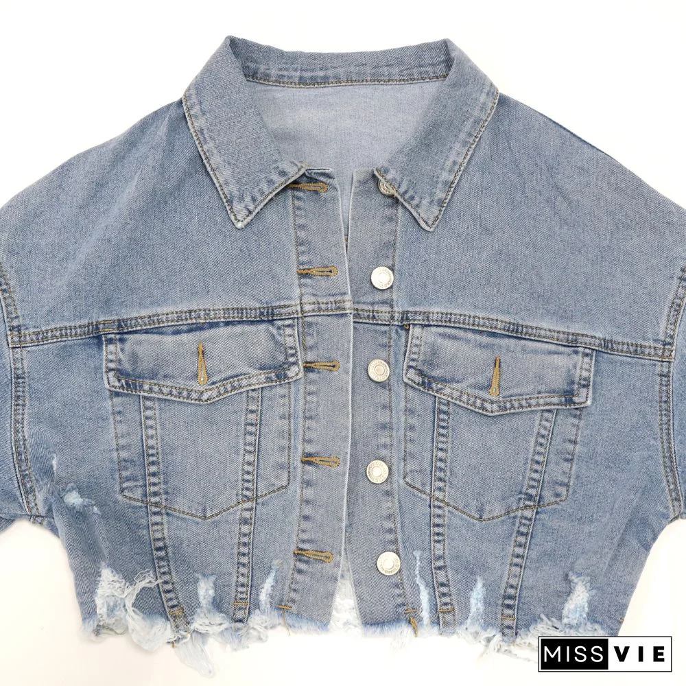 Vintage Outerwear Button Down Cropped Denim Jacket