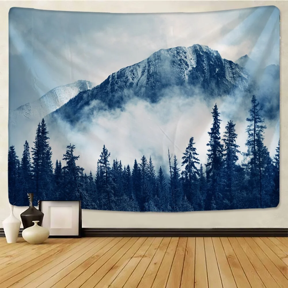 Mountains Psychedelic Tapestry Starry Sky Wall Hanging Star Stars Leaf Village Dorm Decor Blanket 130Cm Woven Personalized