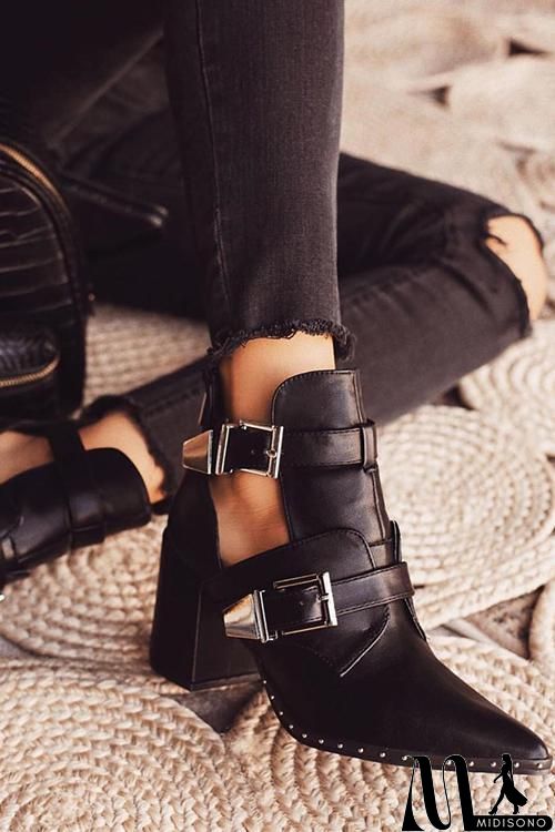 MidiSono - Leather Buckle High Heels Boots