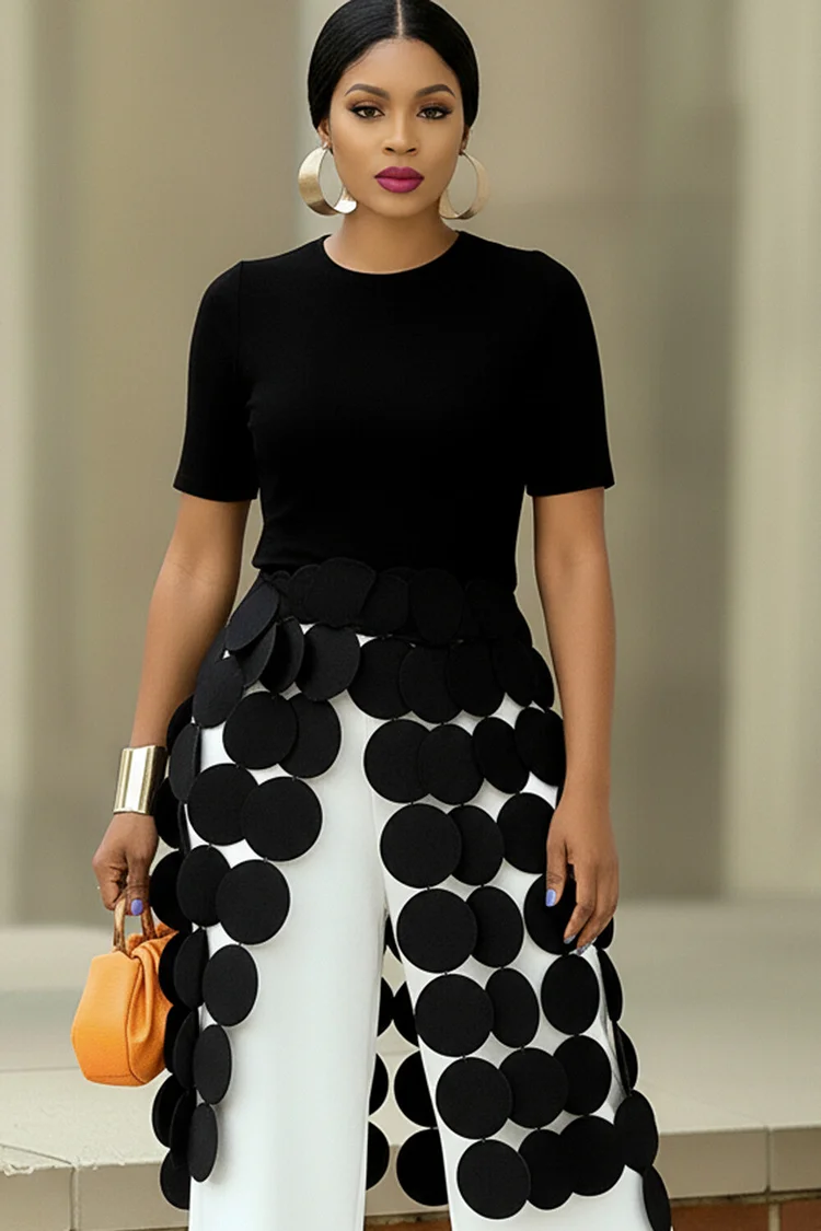 Xpluswear Design Plus Size Party Black Round Neck Short Sleeve 3D Blouses [Pre-Order] 2024 - Xpluswear