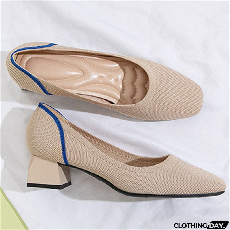 Concise Square Toe Thick Heels Leisure Female Pumps