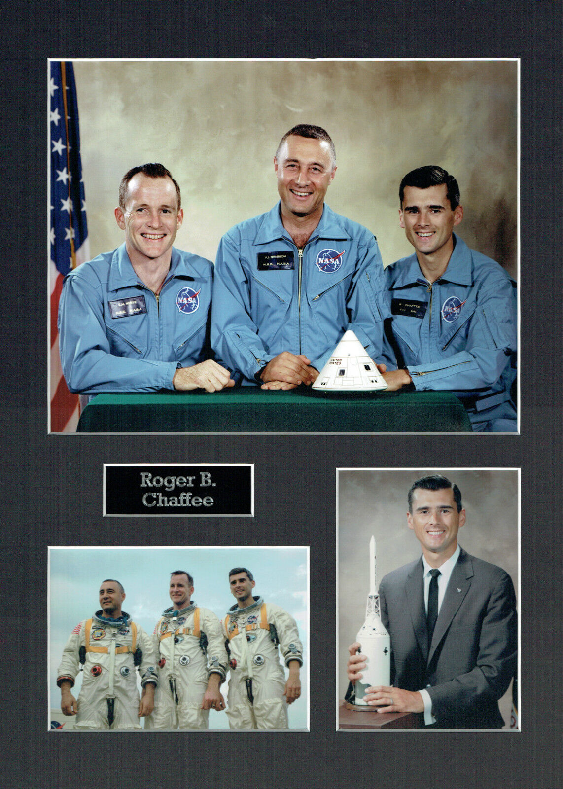 Roger CHAFFEE Apollo 1 16x12 Mounted Photo Poster painting Astronaut Space Montage