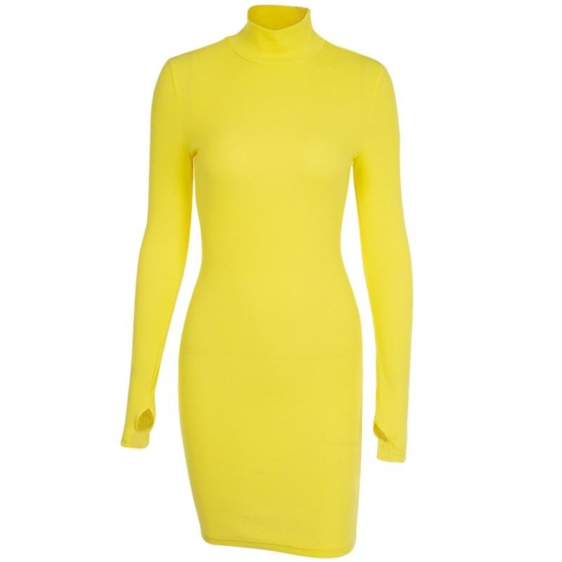 Sporting Style Turtleneck Long Sleeve Skinny Mini Dress