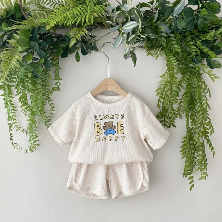 2pcs Baby Toddler Boy/Girl Letter & Bear Print T-shirt and Shorts Set